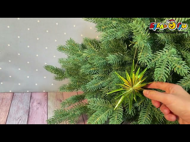Елочное украшение Звезда многогранная глянцевая зеленая 12см - видео