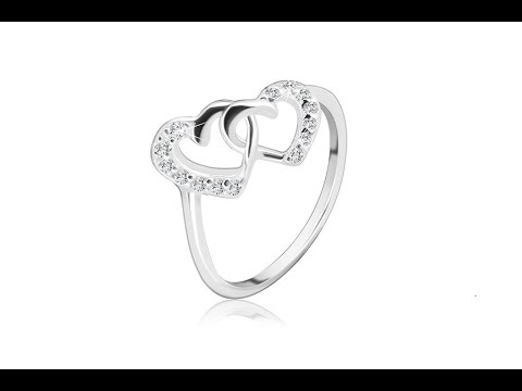 Biżuteria - Pierścionek srebrny 925 - połączone serduszka wyłożone cyrkoniami