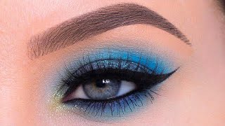 Blue Winged Eyeliner Makeup Tutorial Using Drugstore Palette
