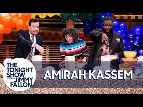 Amirah Kassem Shows Jimmy How to Make a Sprinkle-Filled Explosion Cake Using Piñatas