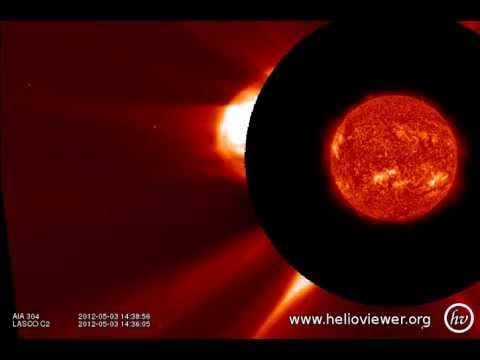 C1.4 class solar flare AIA 304, LASCO C2 (2012-05-03 08:27:32 - 2012-05-03 16:01:08 UTC)