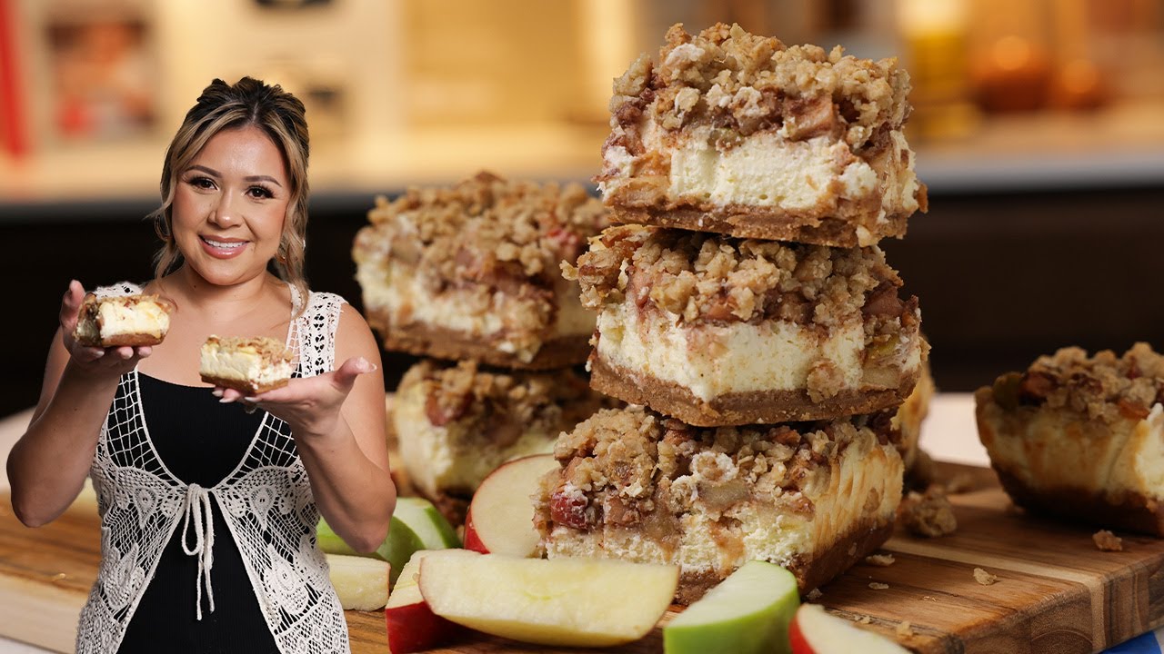 Creamy APPLE CRISP CHEESECAKE Bars Recipe- the Ultimate Fall Dessert Everyone Will Love!! 