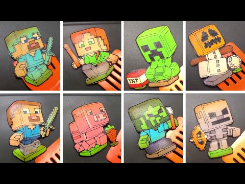 Minecraft-Pancake art Challenge//Steve, Alex, Creeper, Golem, Pig, Zombie, Skeleton,  FNF Minecraft