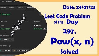 YouTube video '50 || Pow(x, n) || C++ || Leetcode Daily Challenge'