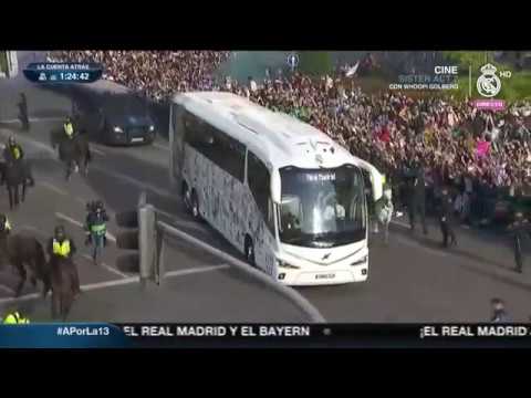 Real Madrid bus arriving at Santiago Bernabeu!