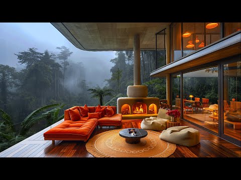 Jazz Retreat on a Rainy Day - Tranquil Cabin Porch Ambience & Relaxing Rain Sounds for Deep Sleep🌧️🏡