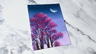 Download lagu Cherry Blossom Tree / Night Sky Acrylic Painting Idea for Beginners ✨️ mp3