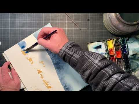 Vinter akvarel landskab malet af Uffe Boesen