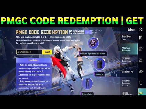 PMGC CODE REDEMPTION | GET FREE BONUS PASS 1 TO 60 UNLOCK