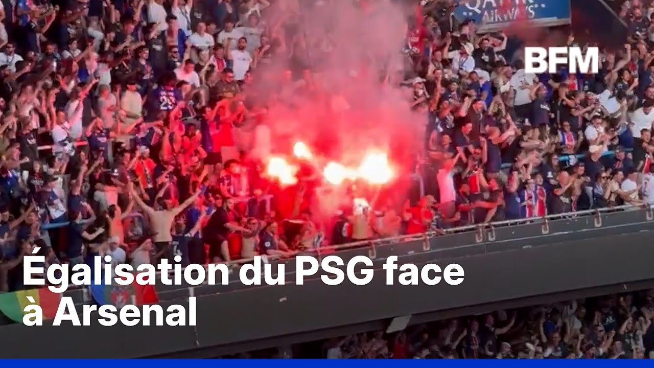 Ousmane Dembélé égalise pour le PSG face à Arsenal, le Parc des Princes exulte