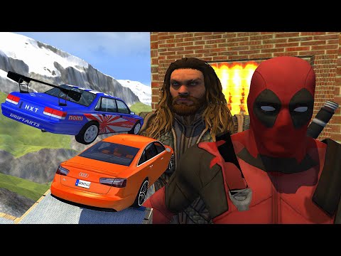 Crazy Vehicle High Speed Jumps Between DEADPOOL & AQUAMAN In Fire Wall - BeamNG.drive Pool Jumps