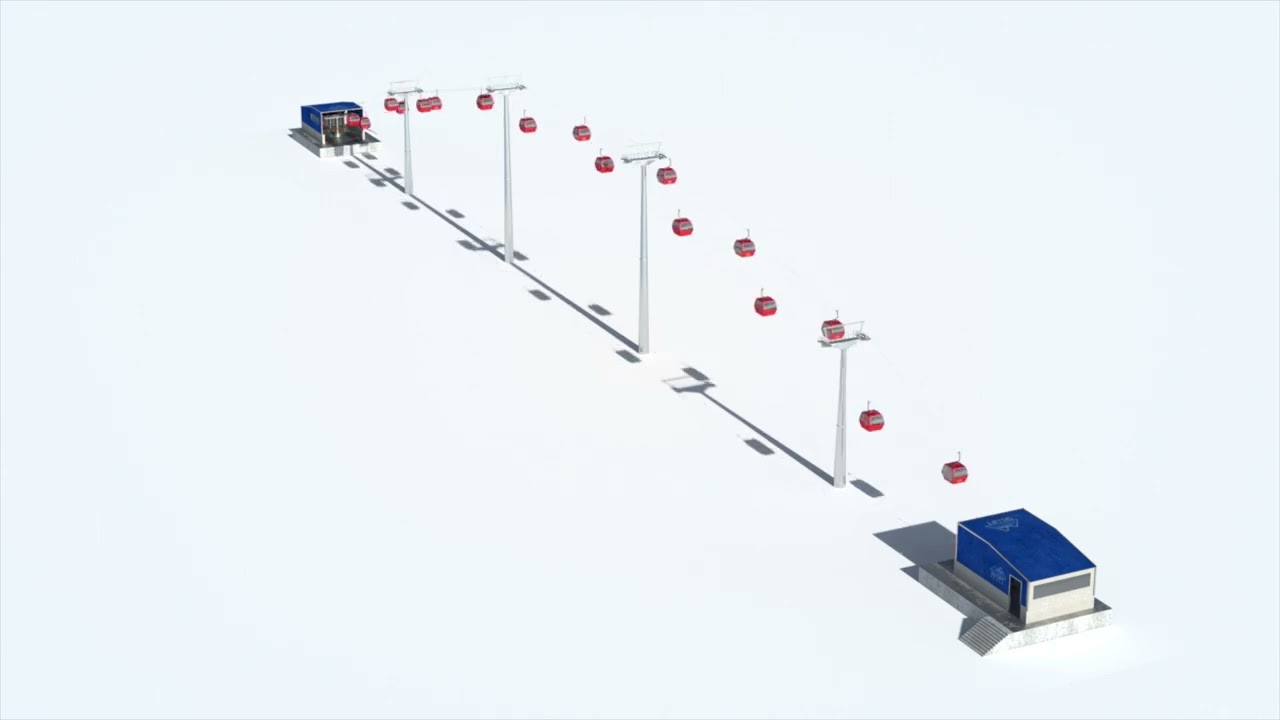 Telecabin Ski Lift Cableway- Animated and Rigged 3D Model