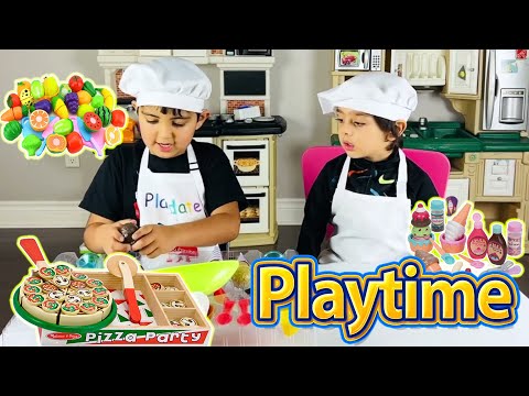Divit and Hiyan Cooking and Playing | Kitchen Toys | Pizza | Ice Cream | Vegetables