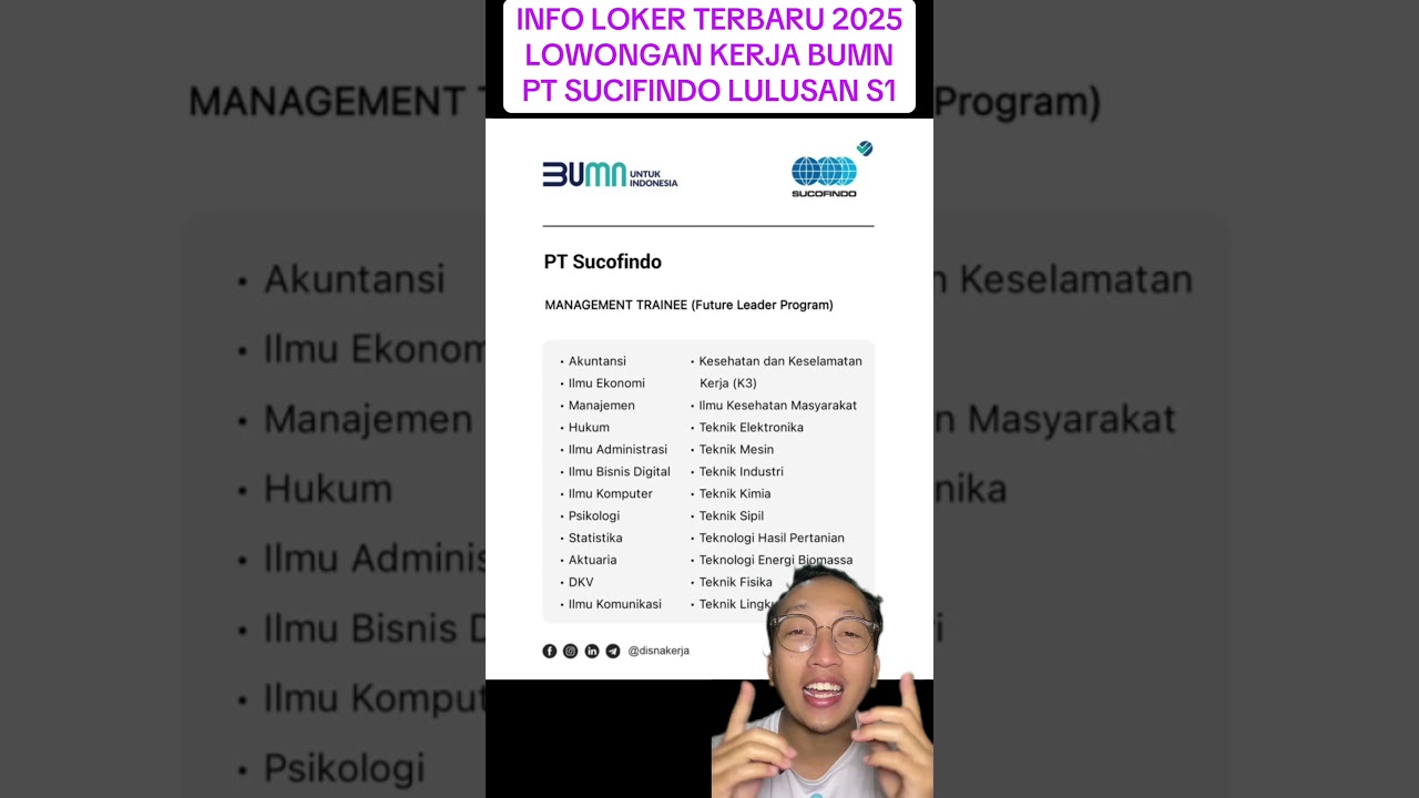 Info loker terbaru 2025. Lowongan kerja bumn pt sucofindo untuk lulusan s1 semua jurusan. #loker