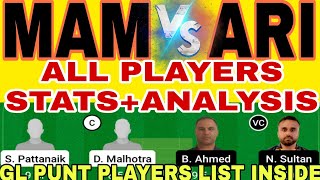 MAM VS ARI | MAM VS ARI DREAM11 TEAM PREDICTION | FanCode ECS T10 LANDSKRONA | #dream11prediction