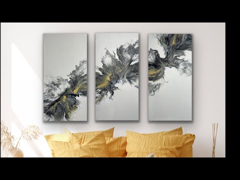 HOW TO SAVE A FAILED DUTCH POUR | 45"x30" Dutch Pour Triptych "SMOKE"