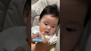 にんじんを初めて食べた赤ちゃんが可愛い #育児記録 #赤ちゃん #育児あるある #離乳食