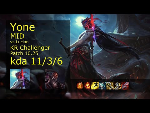Yone Mid vs Lucian - KR Challenger 11/3/6 Patch 10.25 Gameplay // [롤] 요네 vs 루시안 미드