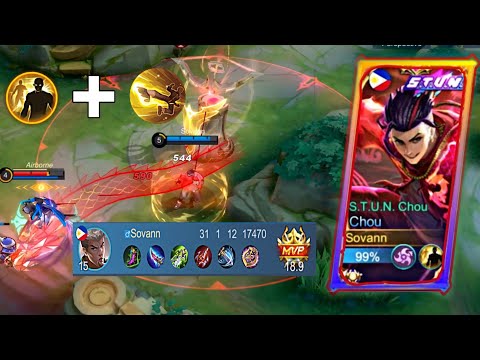 CHOU BEST ONE SHOT BUILD FOR SOLO RANK 31KILL MVP 18.9 POINTS (chou combo skills +ultimate 😱🔥)