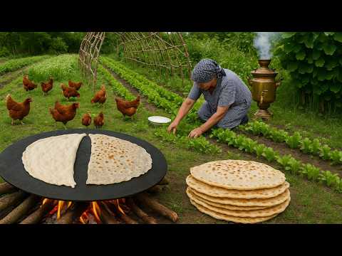 Village Life Azerbaijan: Cooking Qutab on Sadj ​​| Grandma & Grandpa's Countryside Recipe