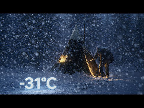 Can I Survive This Extreme  31°C Blizzard Alone │Hot Tent Camp in Heavy Snow
