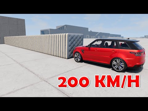 100 Mattress vs Range Rover Sport 200 KM/H - BeamNG Drive