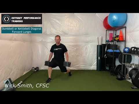 Dumbbell/Kettlebell Diagonal Forward Lunges