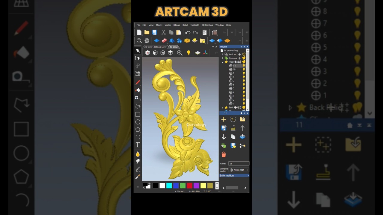 Artcam 3D Tutorial 🔥#artcam #3d #3dmodeling #woodworking #cnc #cncrouter
