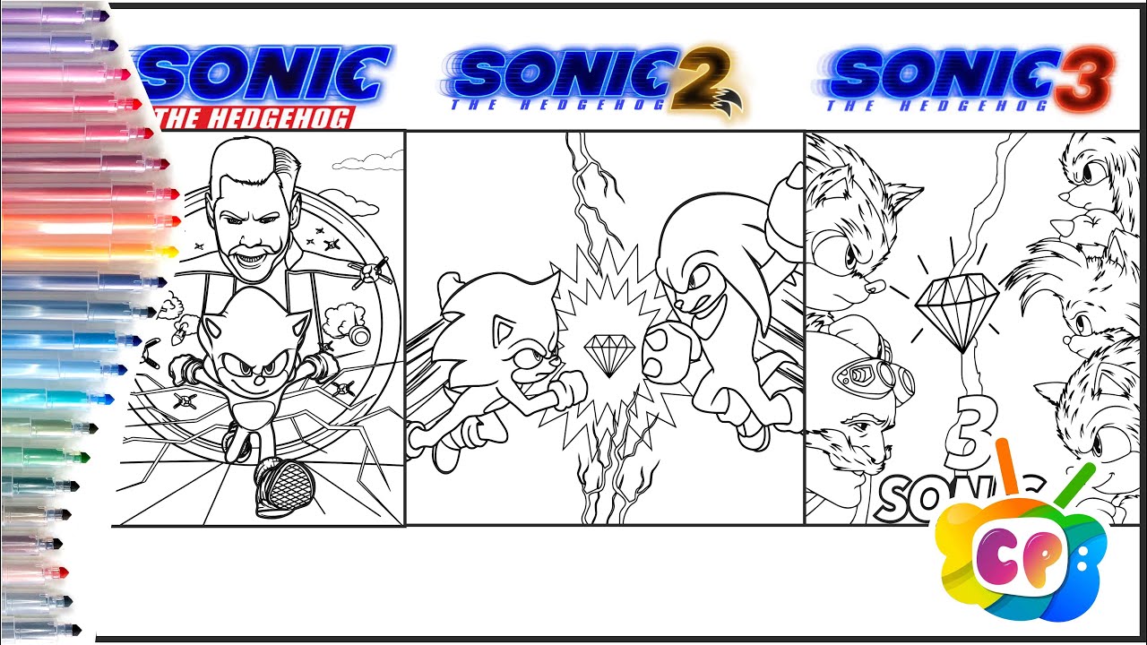 Sonic the Hedgehog 1-2-3 Official posters/ Sonic, Sonic 2, Sonic 3 coloring books