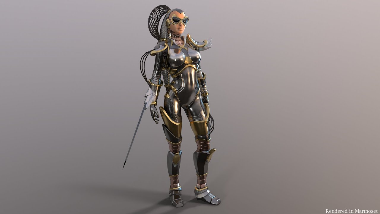 Sci-Fi Girl Ponytail uneral unity 15 animations rig maya 3D Model