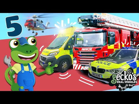 Gecko's Top 5 Emergency Vehicles｜Trucks For Kids｜Gecko's Real Vehicles｜Learning & Educational Videos