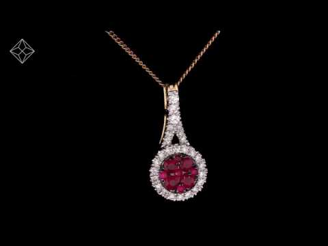 Ruby and Diamond Halo Circle Necklace in 18K Gold Version - Asteria Collection - FR45-T