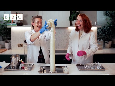Hannah Fry and Dr Anna Ploszajski make Polyurethane foam - BBC