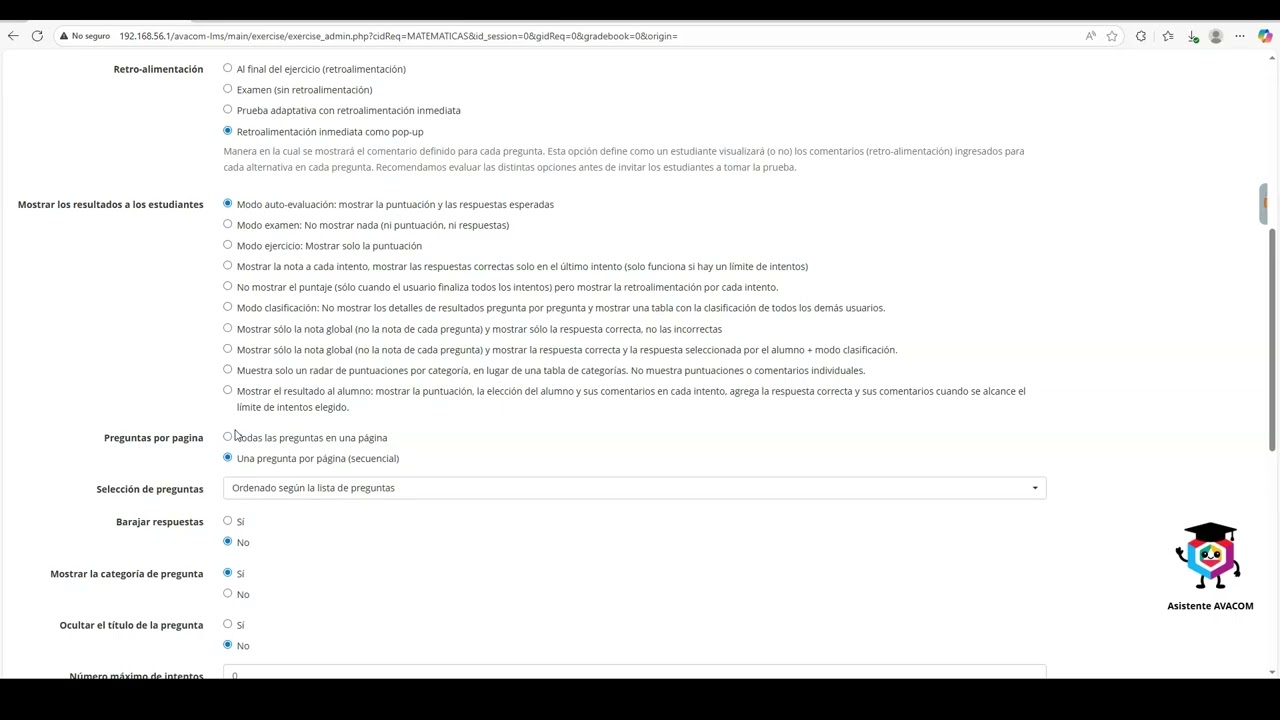 4.3. Crear un ejercicio dentro de un curso en la Plataforma AVACOM SITE - Quindío