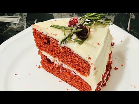 RED VELVET CAKE with cream cheese frosting | QUICK AND EASY STEPS