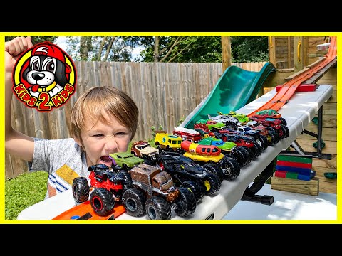 Monster Jam Toys - The LONGEST Hot Wheels Monster Trucks Downhill Race! (Outside & Inside the House)