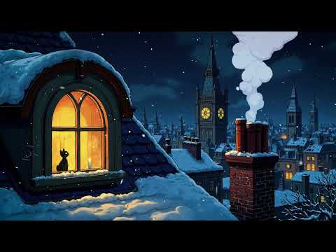 Silent 1950s Christmas London Night 🎄 | Vintage Jazz, Cozy Fireplace & Gentle Snow Ambience