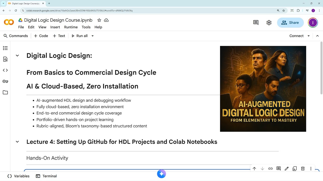Digital Logic Design Course: Lecture 5, Setting Up GitHub for HDL Projects and Colab Notebooks
