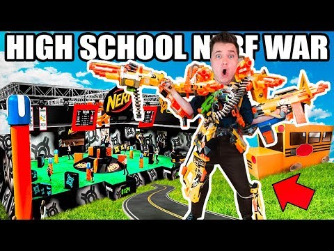BOX FORT HIGH SCHOOL NERF WAR!! 📦🚌 Video