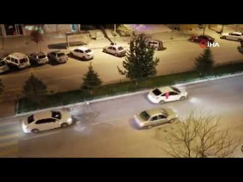 Erzurum’da yüzlerce araç konvoy yaparak İsrail’e tepki gösterdi