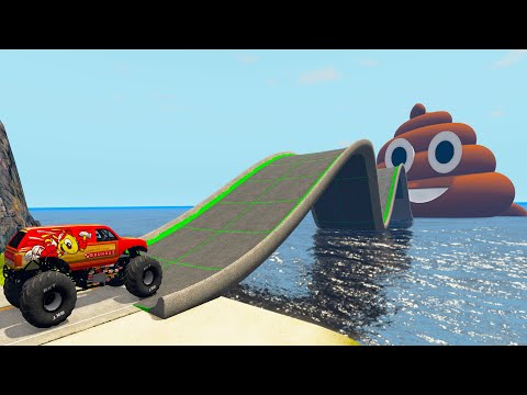 Cars Vs Wave Bridge with Portal Trap Crossing Cars Vs Deep Water - BeamNG.drive