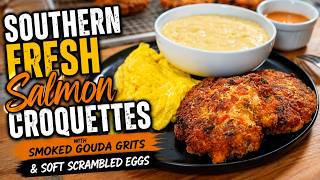Old School Southern Salmon Croquettes and Smoked Gouda Grits