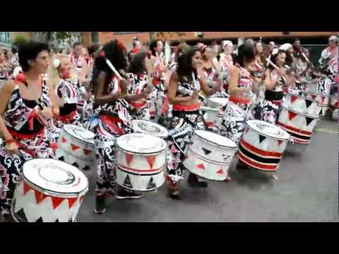 Notting Hill Carnival Batala Samba Reggae and Capoeira martial art band (HD)
