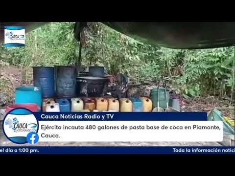 Ejército incauta 480 galones de pasta base de coca en Piamonte, Cauca