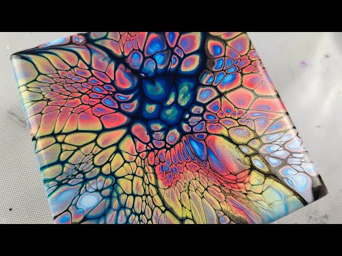 82. Neon Red, Yellow and Blue Shelee Art Bloom Technique - Acrylic Pouring - Fluid Art
