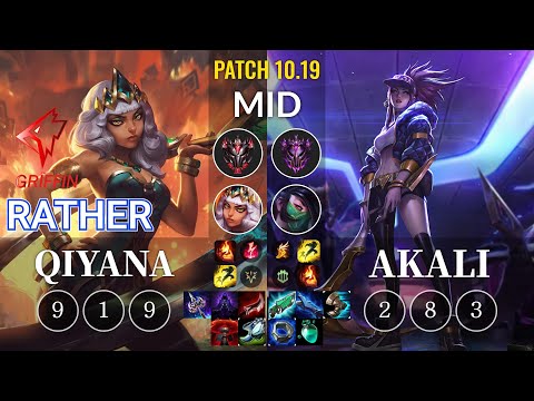 GRF Rather Qiyana vs Akali Mid - KR Patch 10.19
