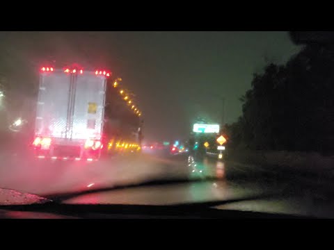 Scary and dangerous drive in Pasadena on the 210 Freeway with heavy rain and gusty wind