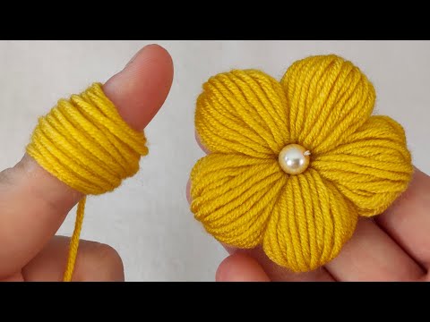 Hand Embroidery Amazing Trick - Easy Woolen Flower Ideas with Finger - DIY Woolen Flower Making