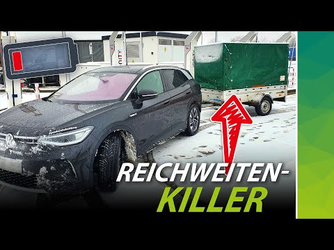 Diese Elektroautos haben eine AHK + VW ID.4 Reichweiten-Test mit Anhänger im Winter