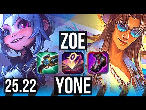 ZOE vs YONE (MID) | 9 solo kills, 1600+ games, Legendary | KR Grandmaster | 25.22